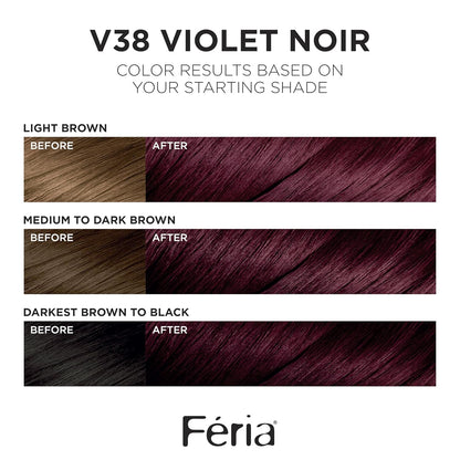 L'Oreal Paris Feria Multi-Faceted Shimmering Permanent Hair Color, V38 Violet Noir (Intense Deep Violet), Pack of 1 Hair Dye Kit