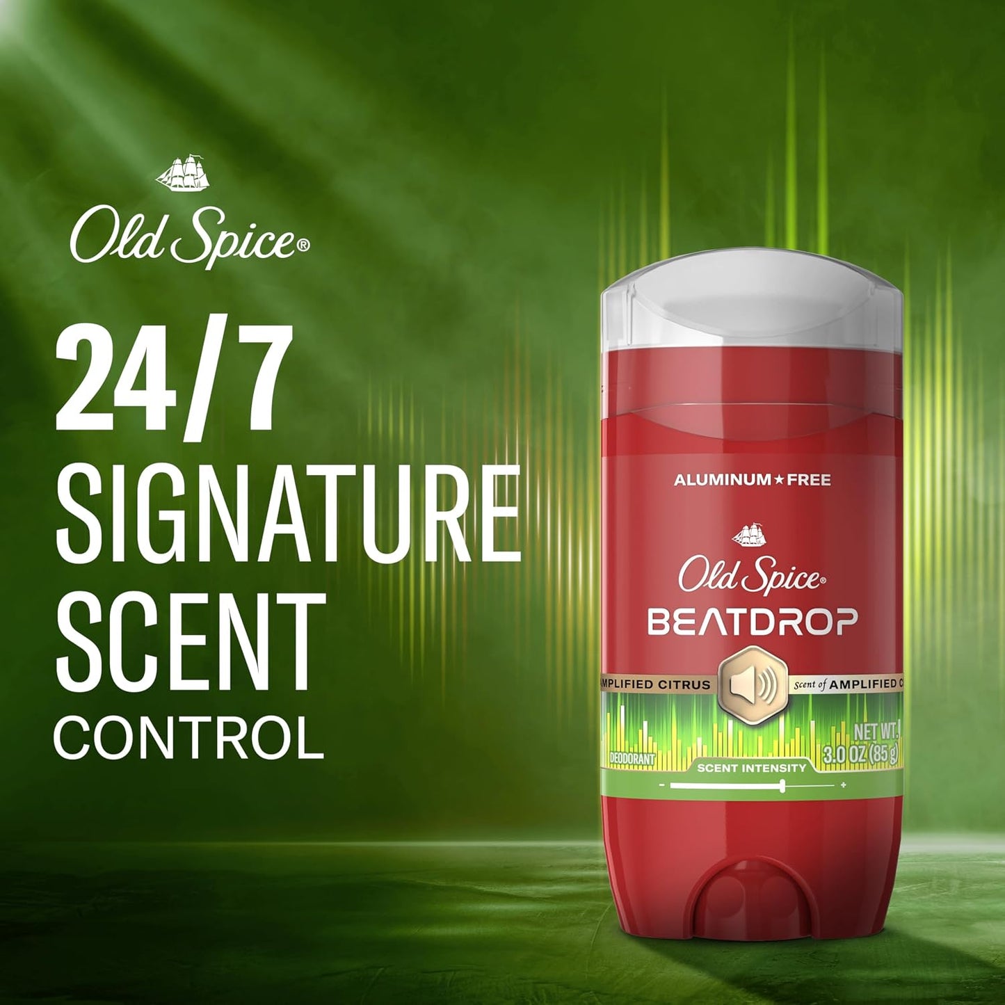 Old Spice Aluminum Free Deodorant for Men, 24/7 Odor Protection, 24/7 Signature Scent & Lasting Freshness, Goes on Clean, Beatdrop with Green Bergamot, Fir Needle, & Amber Wood Scent, 3.0 oz