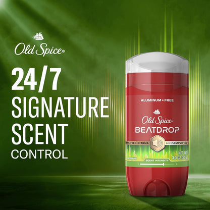 Old Spice Aluminum Free Deodorant for Men, 24/7 Odor Protection, 24/7 Signature Scent & Lasting Freshness, Goes on Clean, Beatdrop with Green Bergamot, Fir Needle, & Amber Wood Scent, 3.0 oz