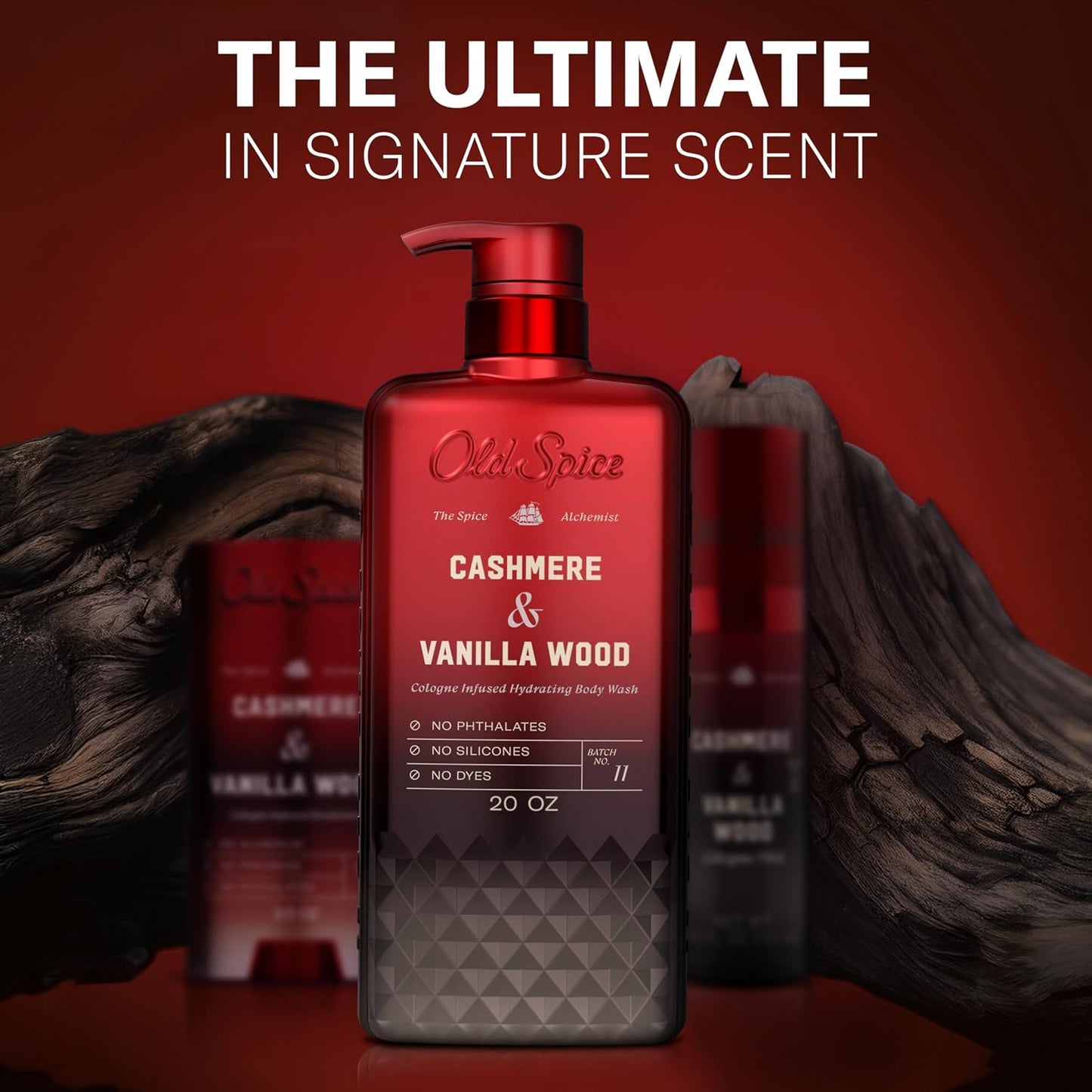 Old Spice Body Wash for Men, The Spice Alchemist Collection, 24/7 Cologne Infused Hydration, No Trade Off Formula, Free of Phthalates Silicones & Dyes, Cashmere + Vanilla Wood Scent, 20 oz