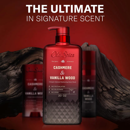 Old Spice Body Wash for Men, The Spice Alchemist Collection, 24/7 Cologne Infused Hydration, No Trade Off Formula, Free of Phthalates Silicones & Dyes, Cashmere + Vanilla Wood Scent, 20 oz