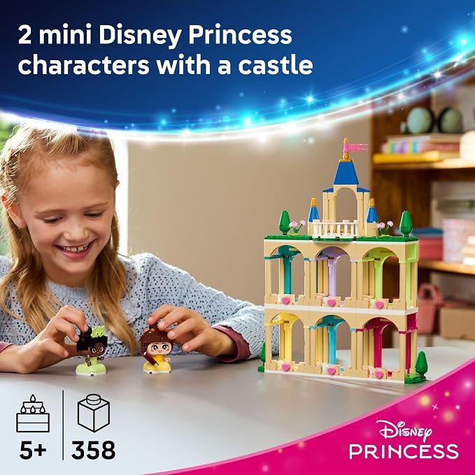 LEGO Disney Princess Mini Belle & Tiana with Castle Building Toy - Princess Toy Figures & Playset for Girls & Boys, Ages 5+ - Gift for Birthday - 43291