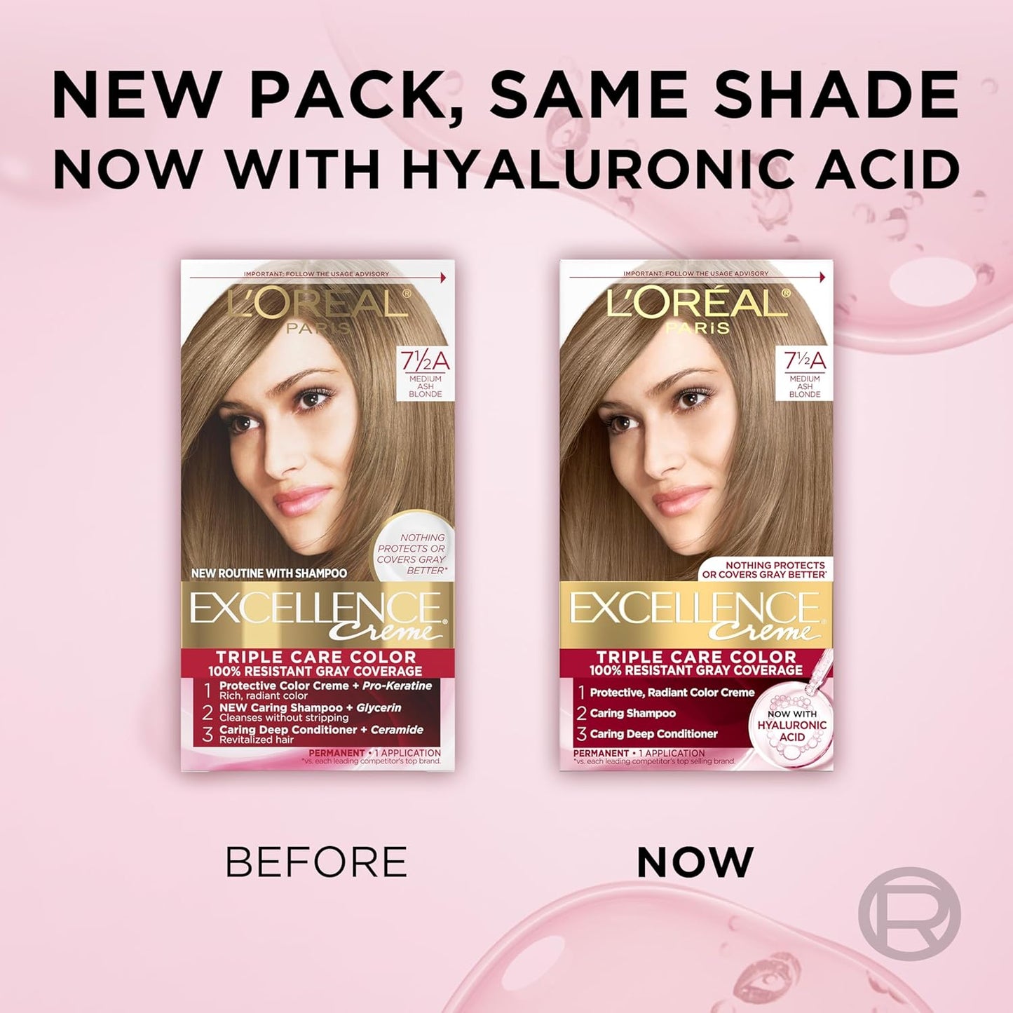 L'Oreal Paris Excellence Crème Permanent Hair Dye, Triple Care Hair Color with Hyaluronic Acid for 100% Gray Coverage, 7.5A Medium Ash Blonde, 1 Kit (Packaging May Vary)