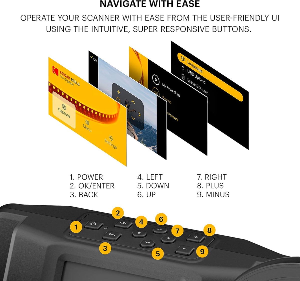 KODAK REELS 8mm & Super 8 Film Digitizer, 1080p MP4, 5" LCD, 8MP Scanner