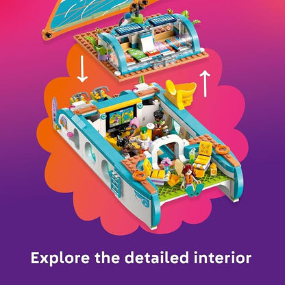 LEGO Friends Travel Boat Adventure Pretend Play Building Toy - Toy Boat Playset with Playful Dolphin Figurines and 4 Minidolls - Birthday Gift Idea for Girls and Boys, Ages 8 and Up - 42664