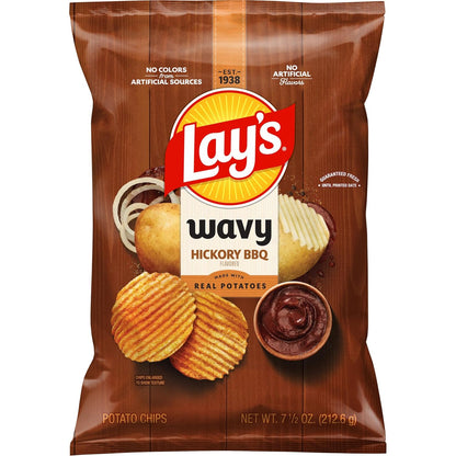 Lay's Wavy Potato Chips Barbecue Flavor Hickory BBQ, 7.5 Oz