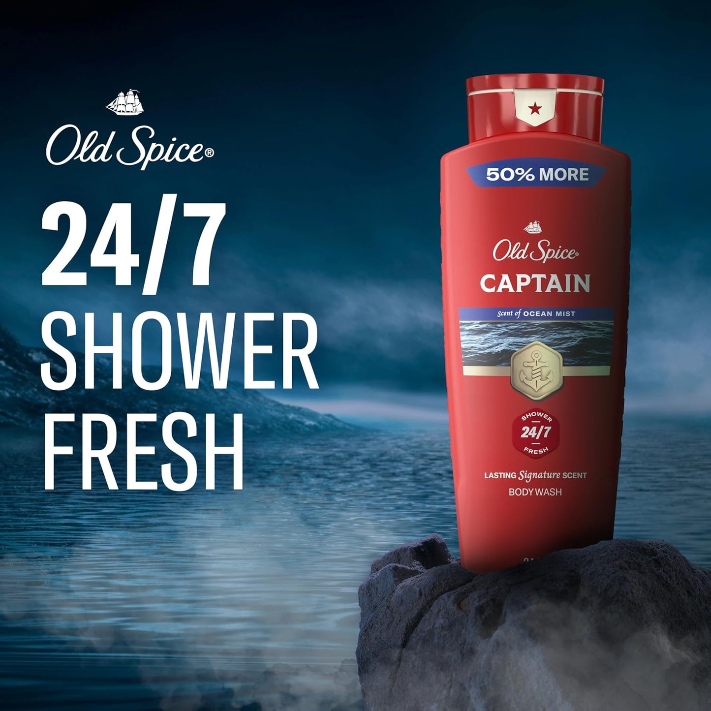 Old Spice Refreshing Body Wash for Men, 3X Defense, 24/7 Shower Fresh with Long Lasting Scent, Red Collection, Captain with Bergamot Scent, 24 oz (Pack of 4)