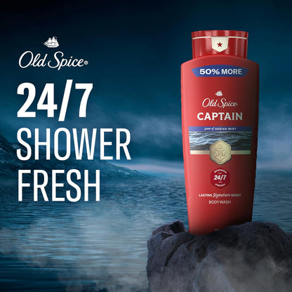 Old Spice Refreshing Body Wash for Men, 3X Defense, 24/7 Shower Fresh with Long Lasting Scent, Red Collection, Captain with Bergamot Scent, 24 oz (Pack of 4)