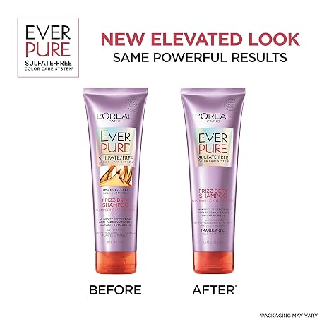 L’Oréal Paris Hair Care EverPure Sulfate Free Frizz Defy Shampoo, with Marula Oil, 2 Count (8.5 Fl; Oz each) (Packaging May Vary)
