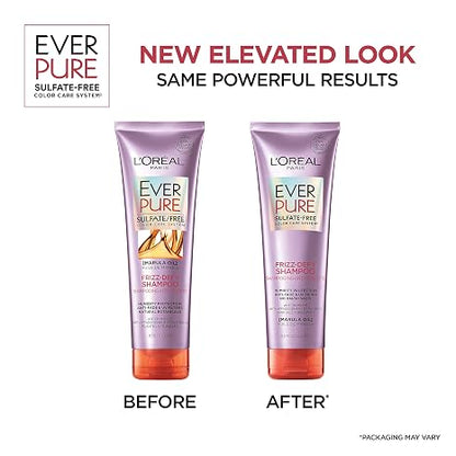 L’Oréal Paris Hair Care EverPure Sulfate Free Frizz Defy Shampoo, with Marula Oil, 2 Count (8.5 Fl; Oz each) (Packaging May Vary)