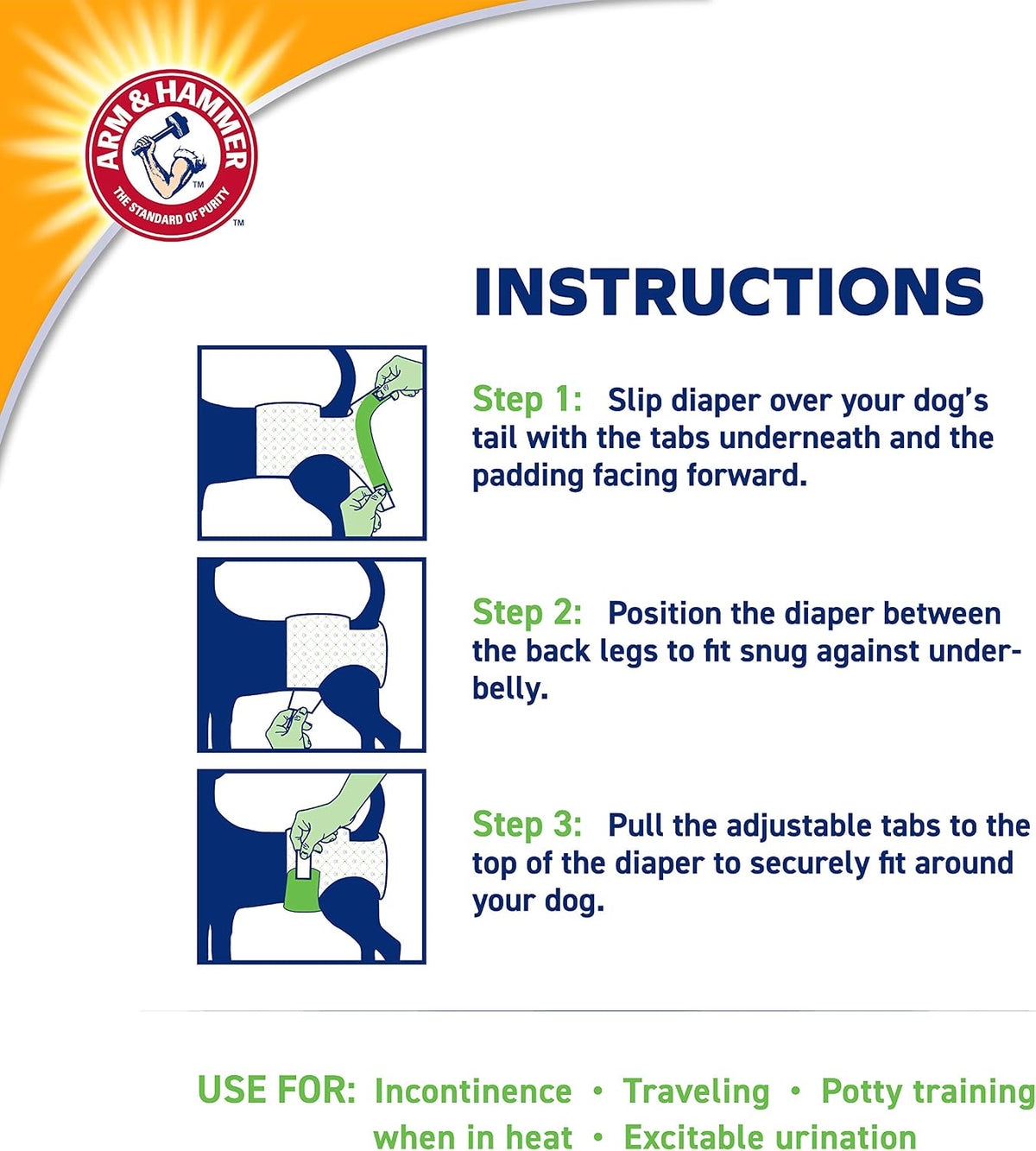 Arm & Hammer Disposable Female Dog Diapers, Medium, 12 Count, 6-Pack