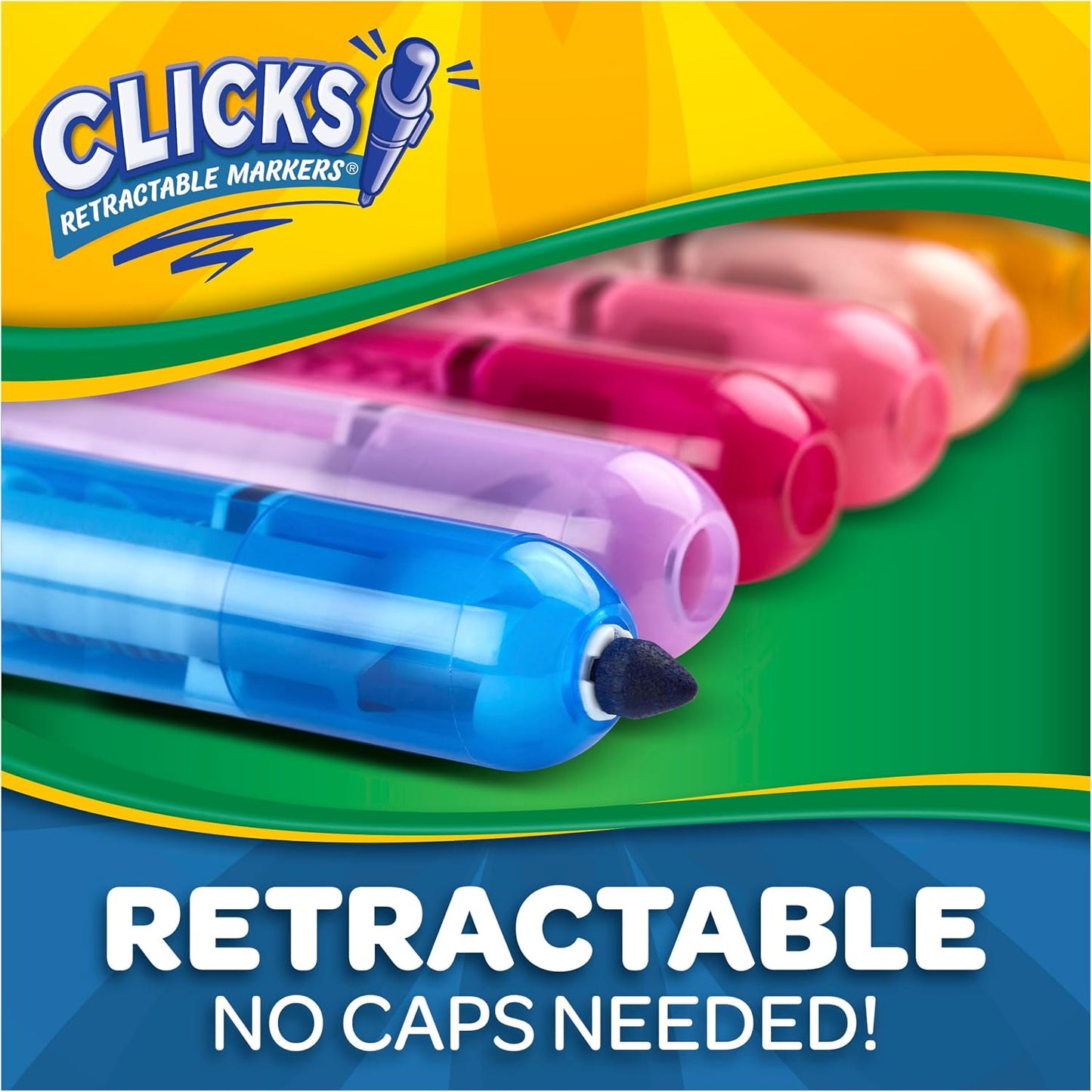 Crayola Clicks Retractable Tip Markers (10ct), Washable Cone Tip Art Marker Set, Cute Aesthetic School Supplies, Classroom Must Haves, Ages 3+