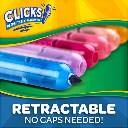 Crayola Clicks Retractable Tip Markers (10ct), Washable Cone Tip Art Marker Set, Cute Aesthetic School Supplies, Classroom Must Haves, Ages 3+