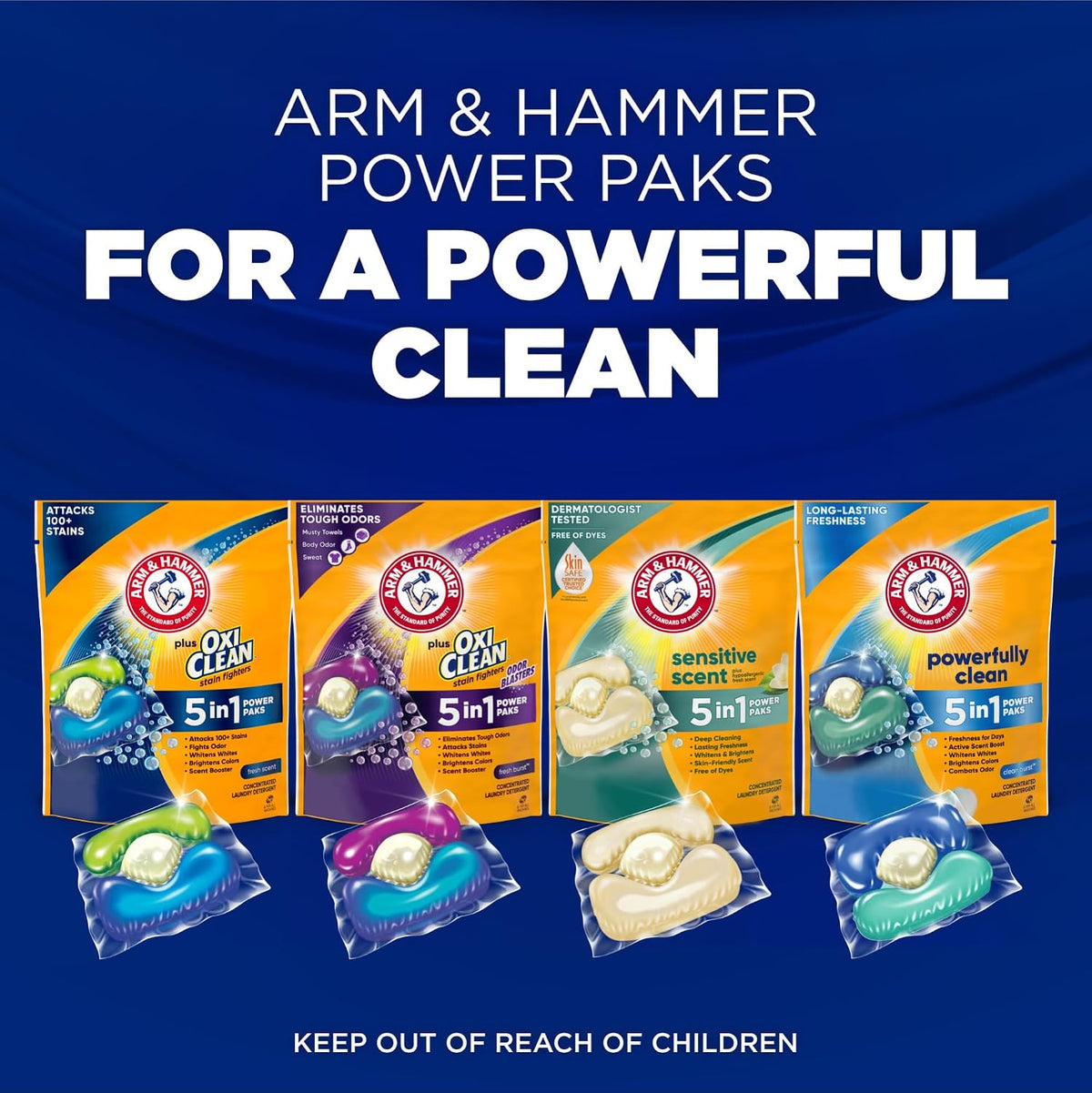ARM & HAMMER Sensitive Skin Laundry Detergent Paks, Fresh Scent, 42 Count
