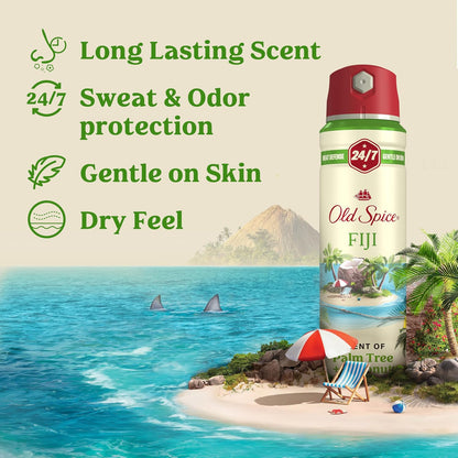 Old Spice Dry Spray Antiperspirant Deodorant for Men, 24/7 Freshness, 24/7 Sweat & Odor Protection, Gentle on Skin with Skin Conditioners, Fiji with Palm Tree + Coconut, 4.3 oz (Pack of 3)