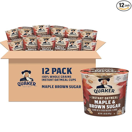 Quaker Instant Oatmeal Express Cups, Maple & Brown Sugar, 1.69 Ounce (Pack of 12)