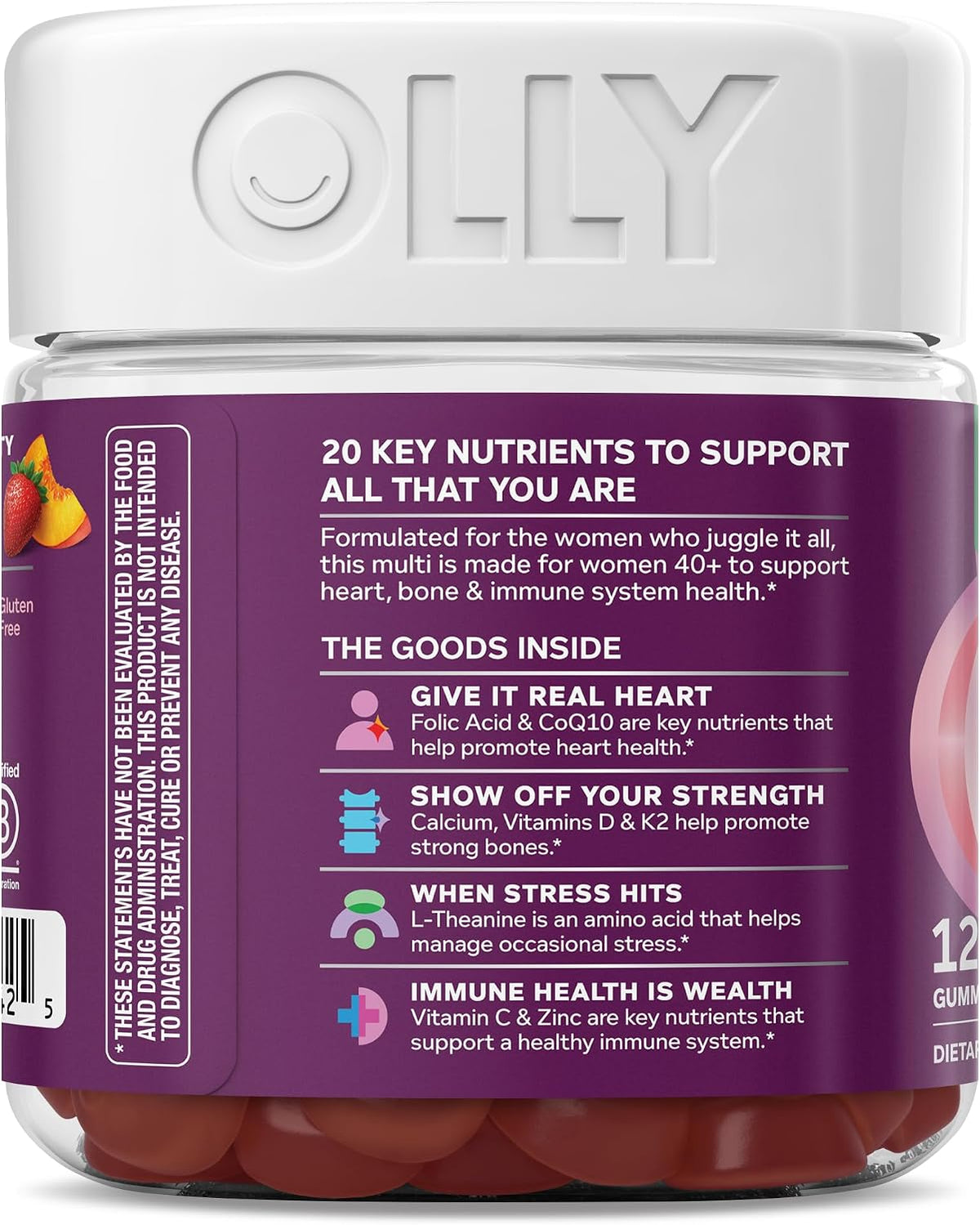 OLLY Women's 40+ Multi Gummies, K2, CoQ10, Peach Berry - 120 Count