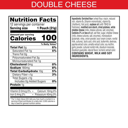 Cheez-It Snap'd Cheese Cracker Chips, Thin Crisps, Lunch Snacks, Double Cheese, 9oz Box (12 Pouches)