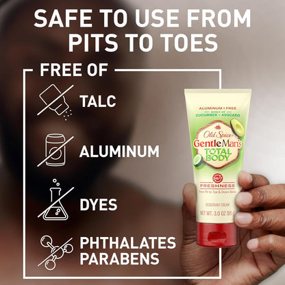 Old Spice Whole Body Deodorant Cream for Men, Aluminum Free, Cucumber + Avocado Scent, 24/7 Odor Protection, 24/7 Lasting Freshness, Dermatologist Tested, Gentle on Skin, Safe to Use All Over, 3.0 oz