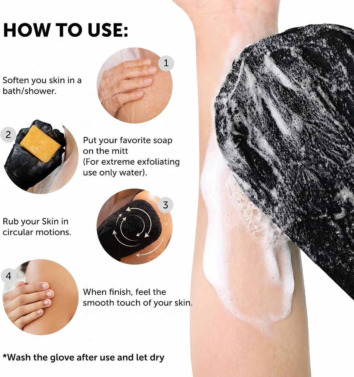 VALITIC Exfoliating Glove Body Scrubber Mitt for Shower, Pair Black