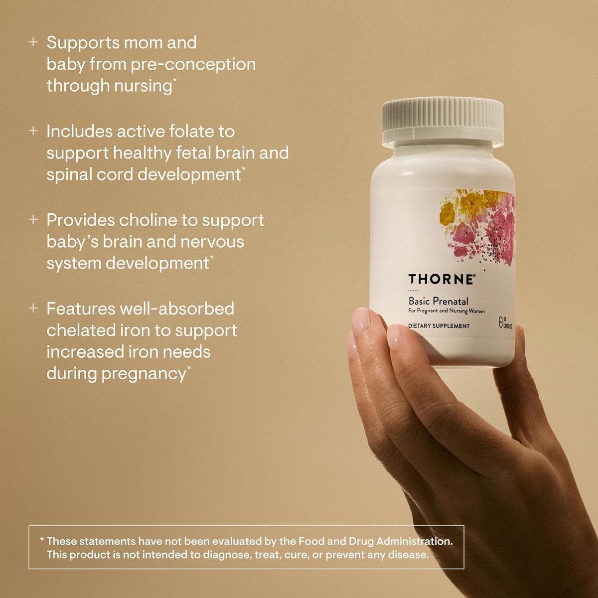 THORNE Basic Prenatal, Includes Active Folate, Choline & Iron, 90 Capsules