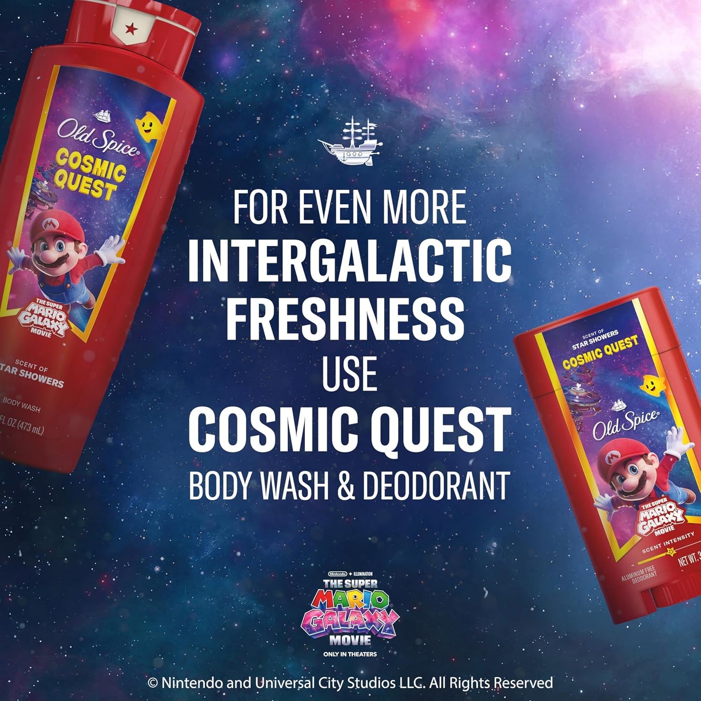 Old Spice Hand and Body Lotion for All Skin Types, x The Super Mario Galaxy Movie, 24/7 Lightweight Moisturization, Smell Super with Cosmic Quest, Scent of Star Showers, 16oz