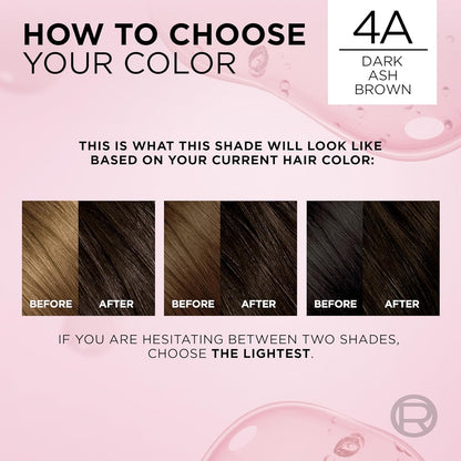 L'Oreal Paris Excellence Crème Permanent Hair Dye, Triple Care Hair Color with Hyaluronic Acid for 100% Gray Coverage, 4A Dark Ash Brown, 1 Kit (Packaging May Vary)