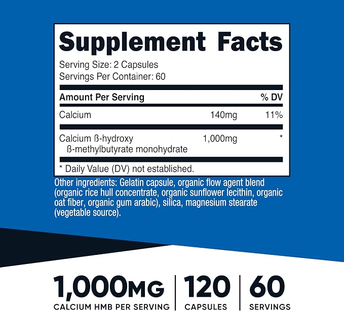Nutricost HMB (Beta-Hydroxy Beta-Methylbutyrate) 1000mg, 120 Capsules