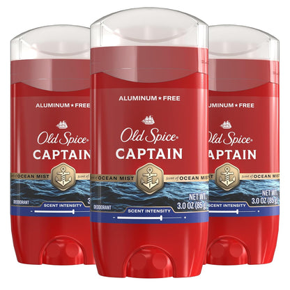 Old Spice Aluminum Free Deodorant for Men, 24/7 Odor Protection, 24/7 Freshness & Lasting Scent, Captain with Bergamot Scent, 3.0 oz (Pack of 3)