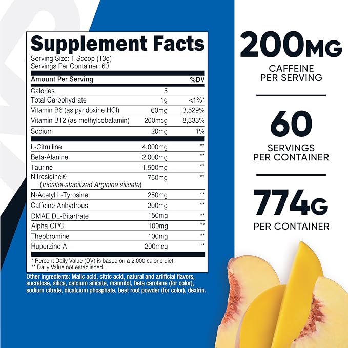 Nutricost Pre-Workout Complex Powder (Peach Mango) 60 Servings