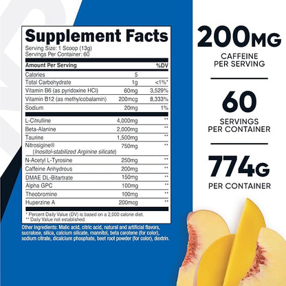 Nutricost Pre-Workout Complex Powder (Peach Mango) 60 Servings