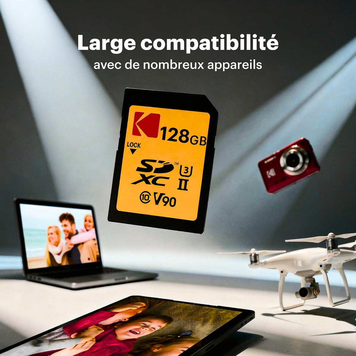 Kodak 128GB UHS-II U3 V90 Ultra Pro SDXC Memory Card - Up to 3000MB/s Read Speed and 270MB/s Write Speed