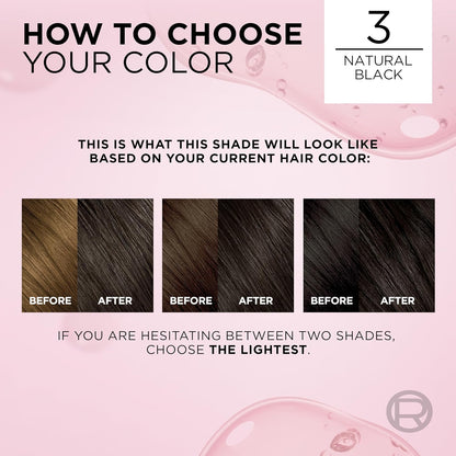 L'Oreal Paris Excellence Crème Permanent Hair Dye, Triple Care Hair Color with Hyaluronic Acid for 100% Gray Coverage, 3 Natural Black, 1 Kit (Packaging May Vary)