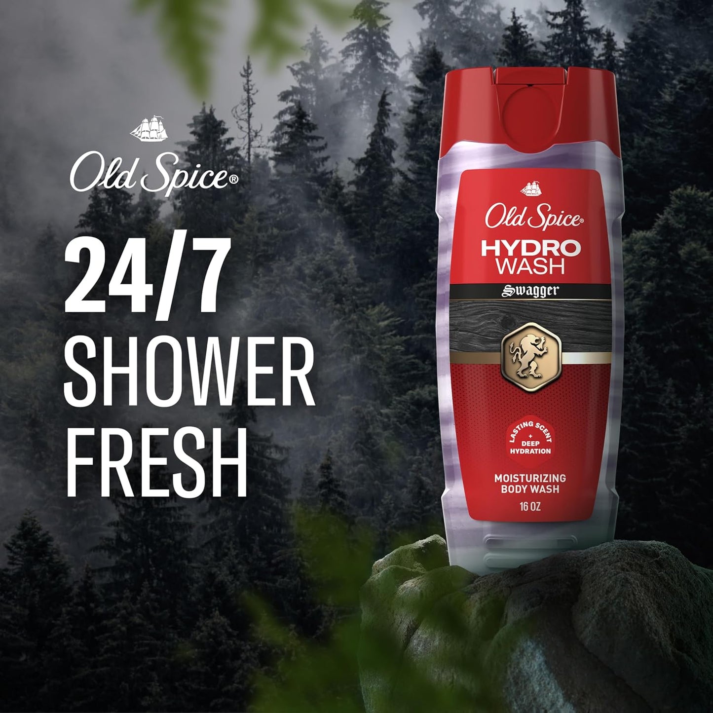 Old Spice Moisturizing Body Wash for Men, Hydro Wash, 2-in-1 Long Lasting Scent & Deep Hydration, 24/7 Shower Fresh, Smoother Swagger Scent, 16 oz (Pack of 4)