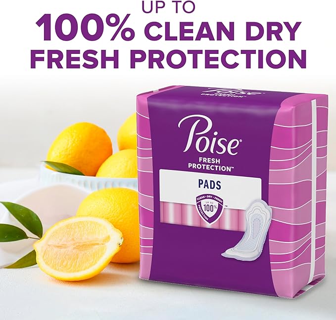 Poise Incontinence Pads & Postpartum Incontinence Pads, 4 Drop Moderate Absorbency, Long Length, 16 Count, Packaging (Pack of 4)