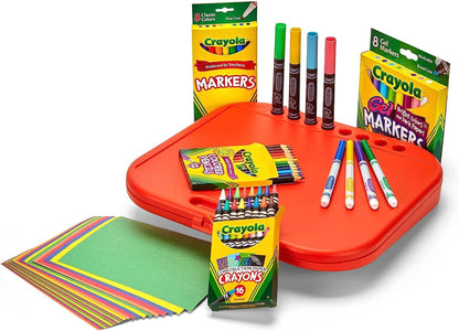 Crayola Create 'N Carry Travel Art Set for Kids (75pcs), 2-in-1 Lap Desk & Carrying Case, Essential Art Supplies Kit, Spring Crafting, Gift for Kids