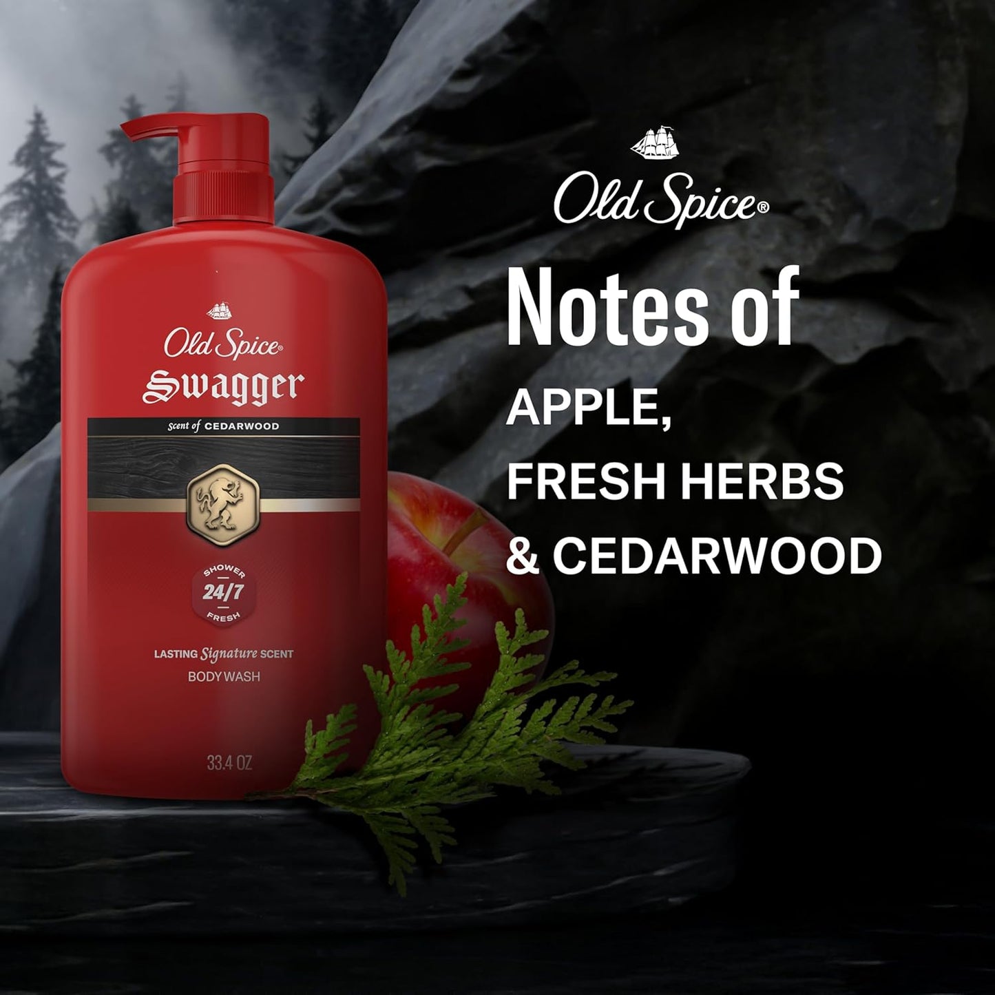 Old Spice Body Wash for Men, 24/7 Shower Fresh with Long Lasting Scent, Refreshing 3X Defense, Red Collection, Swagger with Cedarwood Scent, 33.4 oz (Pack of 4)