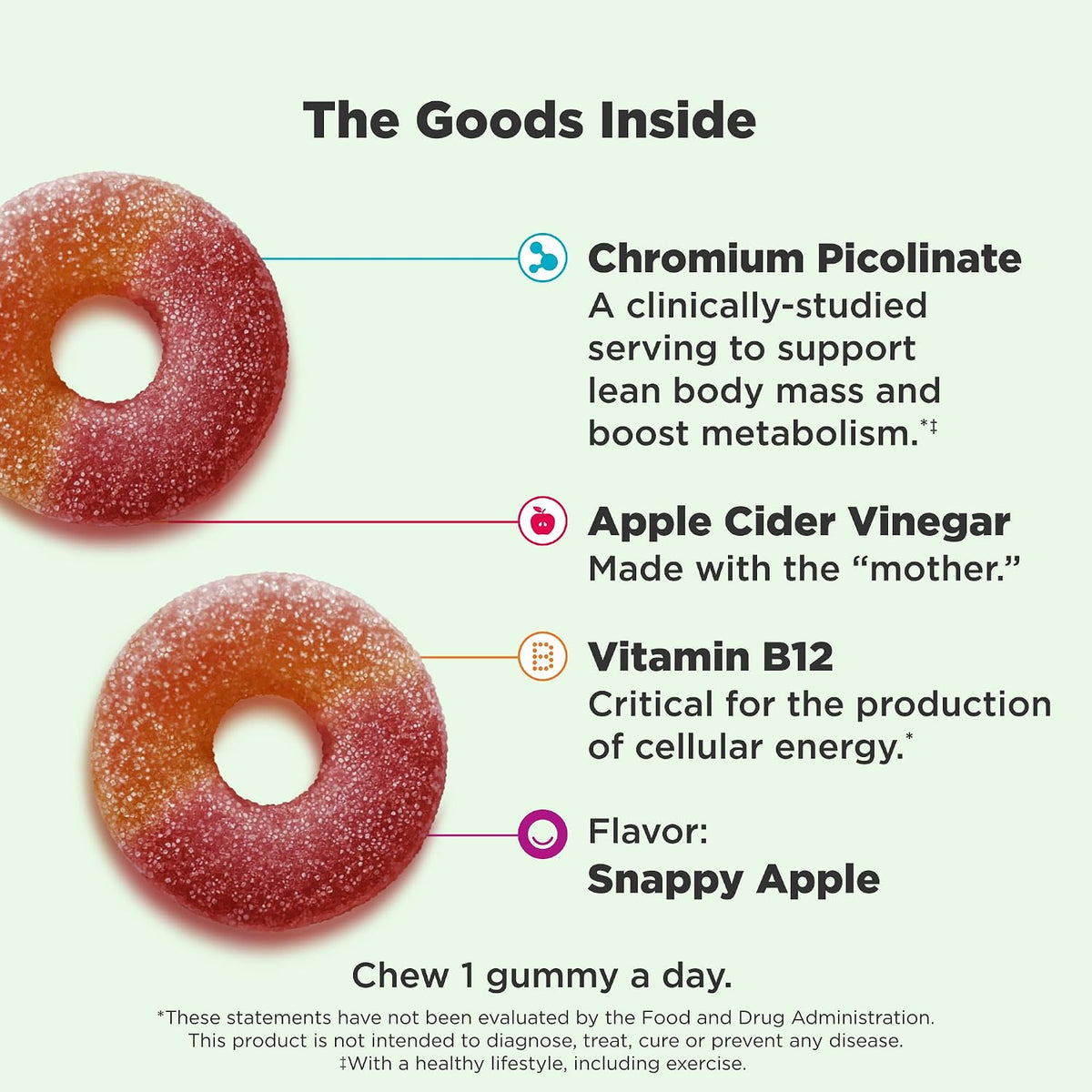 OLLY Metabolism Gummy Rings, Cellular Energy Supplement,* ACV - 60 Count