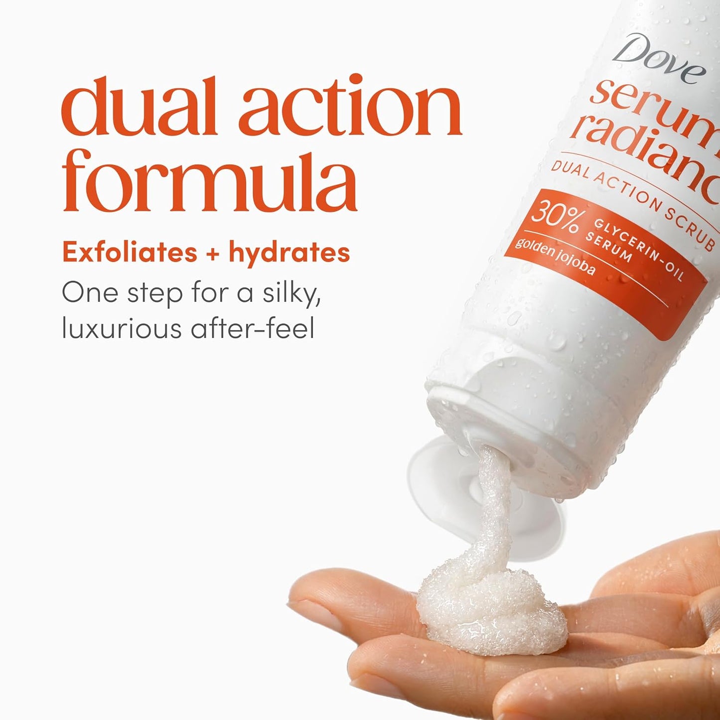 Dove Serum + Radiance Body Scrub with 30% Glycerin‑Oil Serum & Golden Jojoba for Smooth, Radiant Skin 8.5 OZ