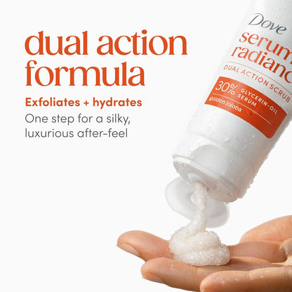 Dove Serum + Radiance Body Scrub with 30% Glycerin‑Oil Serum & Golden Jojoba for Smooth, Radiant Skin 8.5 OZ