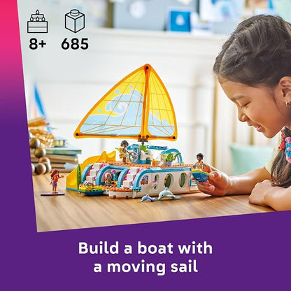 LEGO Friends Travel Boat Adventure Pretend Play Building Toy - Toy Boat Playset with Playful Dolphin Figurines and 4 Minidolls - Birthday Gift Idea for Girls and Boys, Ages 8 and Up - 42664