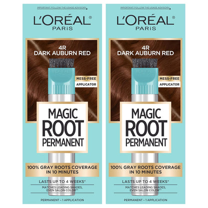 L'Oreal Paris Magic Root Permanent Hair Color Kit, 100% Gray Hair Coverage In Just 10 Minutes, Precision Brush Applicator for Seamless Application, 4R Dark Auburn Red (2 Count)
