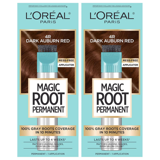 L'Oreal Paris Magic Root Permanent Hair Color Kit, 100% Gray Hair Coverage In Just 10 Minutes, Precision Brush Applicator for Seamless Application, 4R Dark Auburn Red (2 Count)