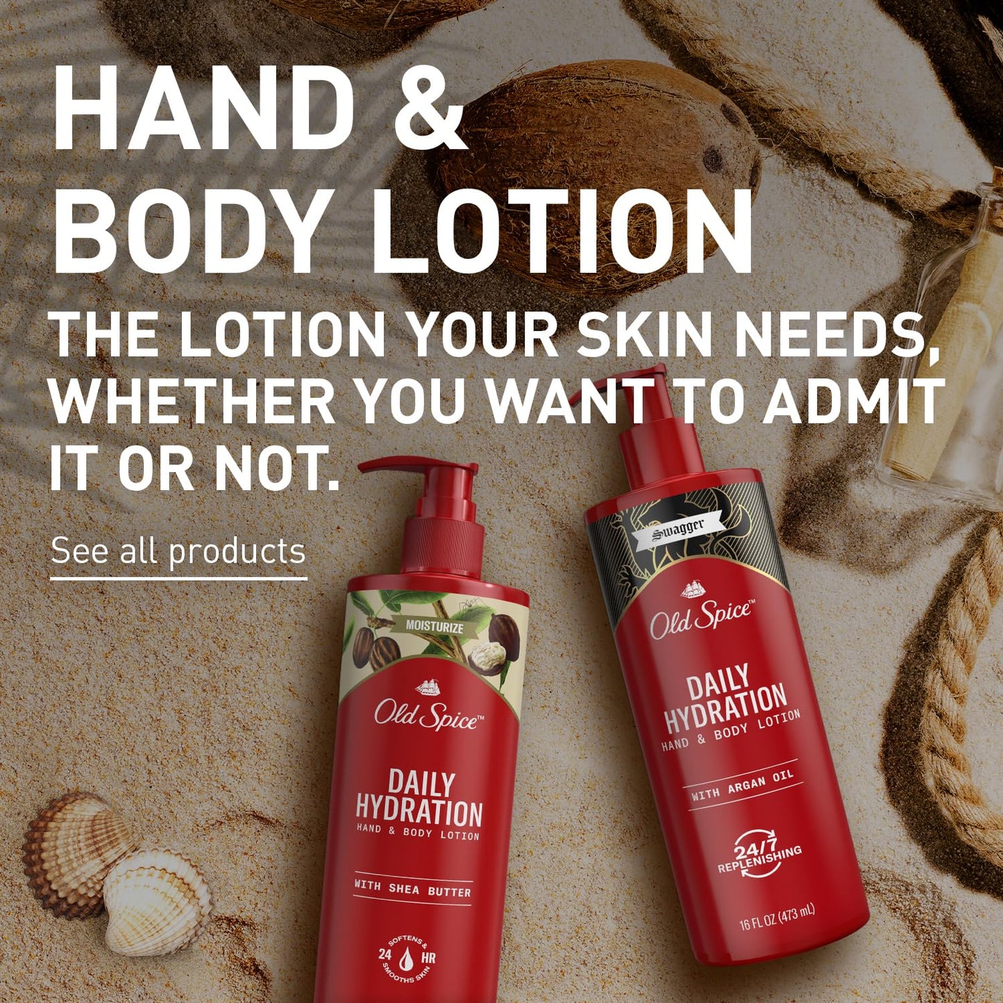 Old Spice Hand & Body Lotion for Men, Daily Hydration, 24/7 Hydration, 24/7 Replenishing Rich Moisture for Dry Skin, Lightweight Formula, Swagger with Argan Oil Scent, 16 fl (Pack of 4)