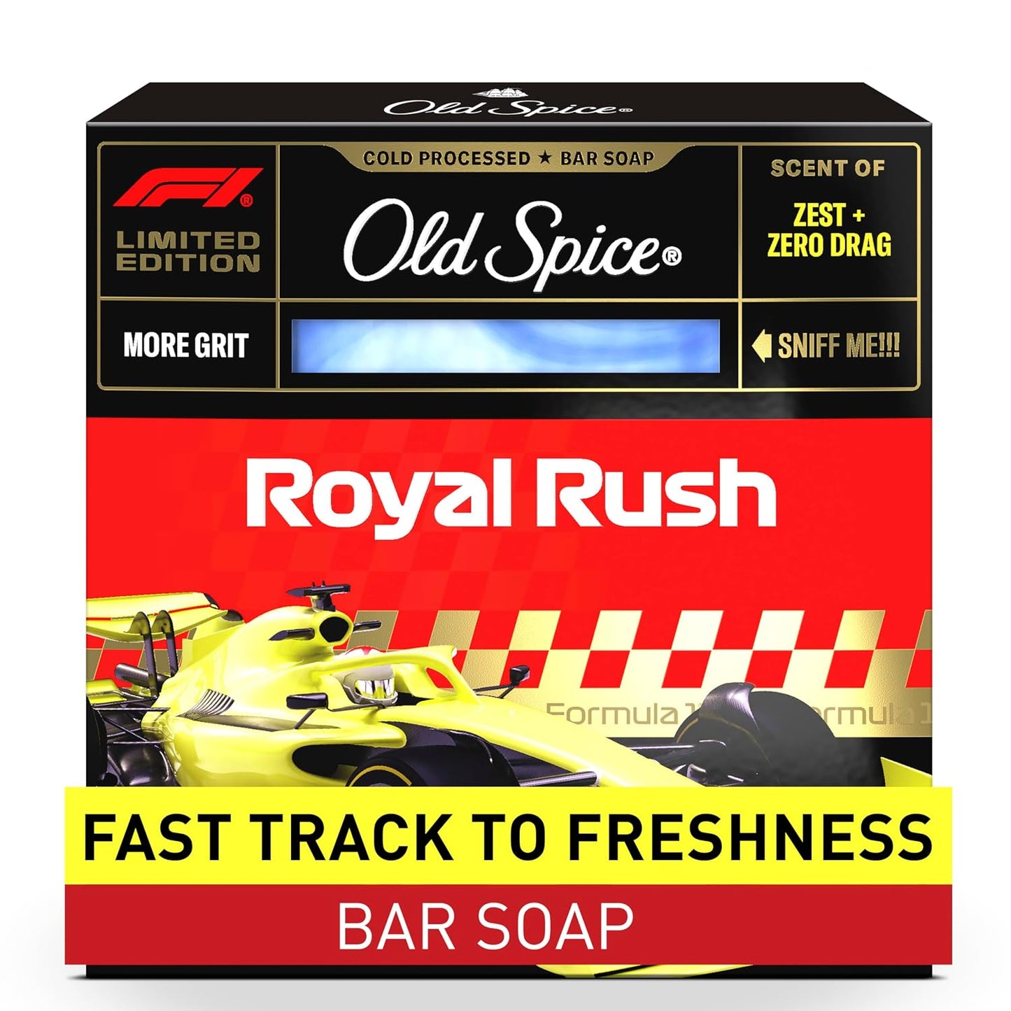 Old Spice Bar Soap for Men, F1 Collection, Cold Pressed with More Grit, Fast Track to Freshness, Made with Natural Oils & Plant Based Cleanser, Royal Rush with Zest & Zero Drag Scent, 5 oz