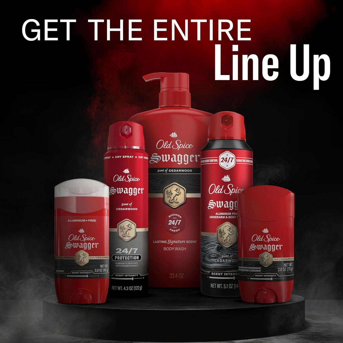 Old Spice Body Wash for Men, 24/7 Shower Fresh with Long Lasting Scent, Refreshing 3X Defense, Red Collection, Swagger with Cedarwood Scent, 33.4 oz (Pack of 4)