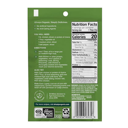 Simply Organic Fajita Seasoning Mix, Gluten Free, Certified Organic, Kosher - Chicken Fajita Seasoning - Pure Flavor for Tacos, Stir-Fries, Mexican Dishes, and More | 1.13 Ounce (Pack of 3)