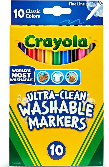 Crayola Ultra-Clean Washable Markers, Fine Line Multicolor, 10 Count