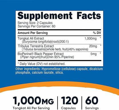 Nutricost Tongkat Ali 1,000mg 120 Capsules, Gluten Free, GMO-Free