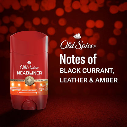 Old Spice Antiperspirant Deodorant for Men, 24/7 Sweat & Odor Protection, 24/7 Signature Scent & Lasting Freshness, Invisible Solid, Headliner with Black Currant, Leather, & Amber Scent, 2.6 oz